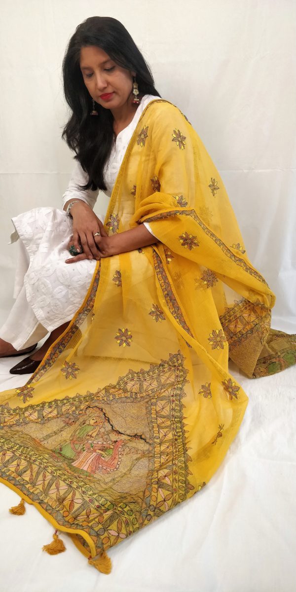 Dupatta Kota Doria Madhubani Handpainted