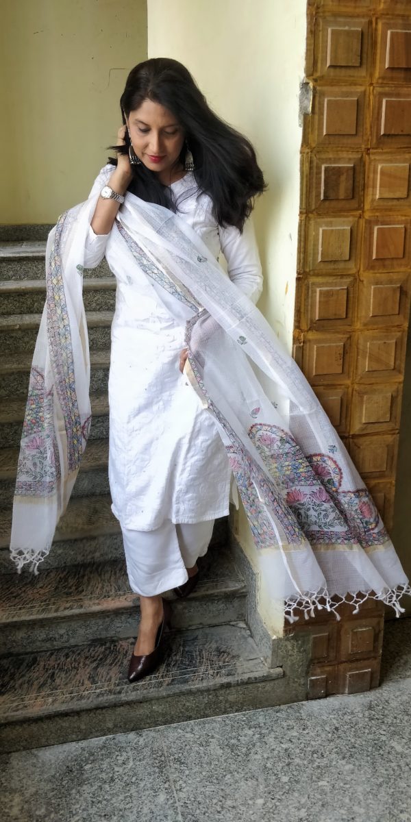 Dupatta Kota Doria Madhubani Handpainted