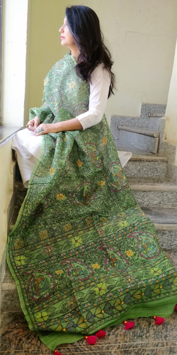 Dupatta Ghicha Silk Madhubani Handpainted