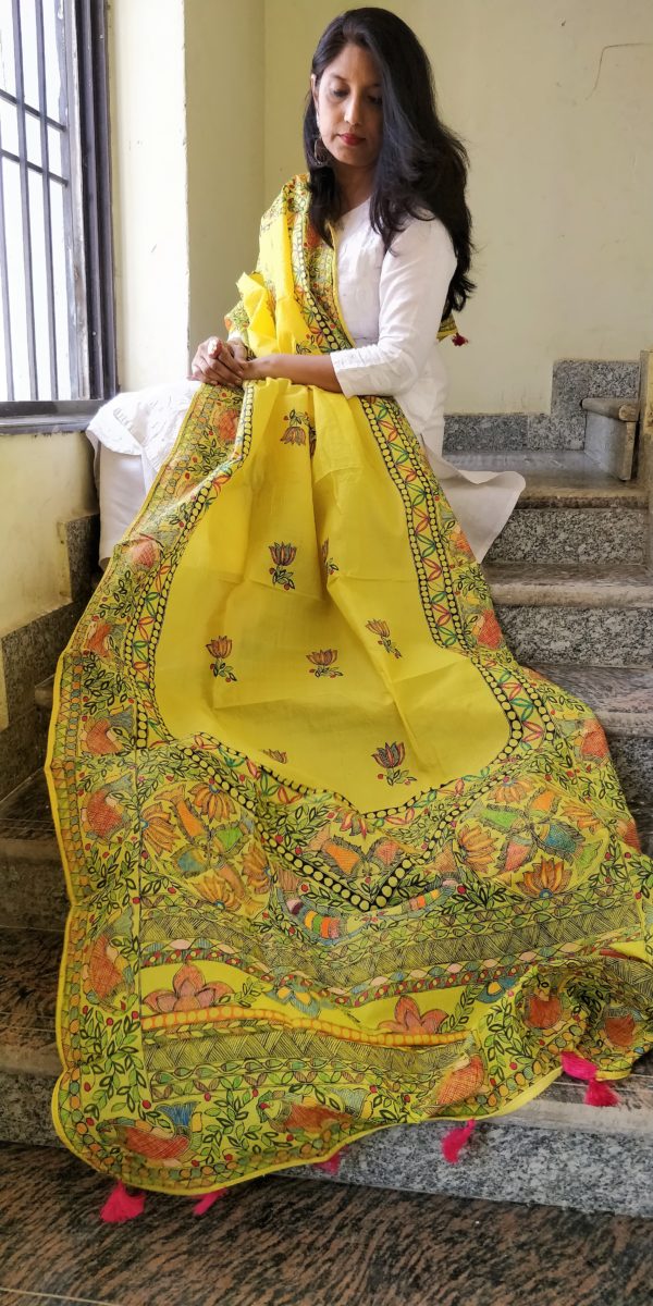 Dupatta Tussar Silk Madhubani Handpainted