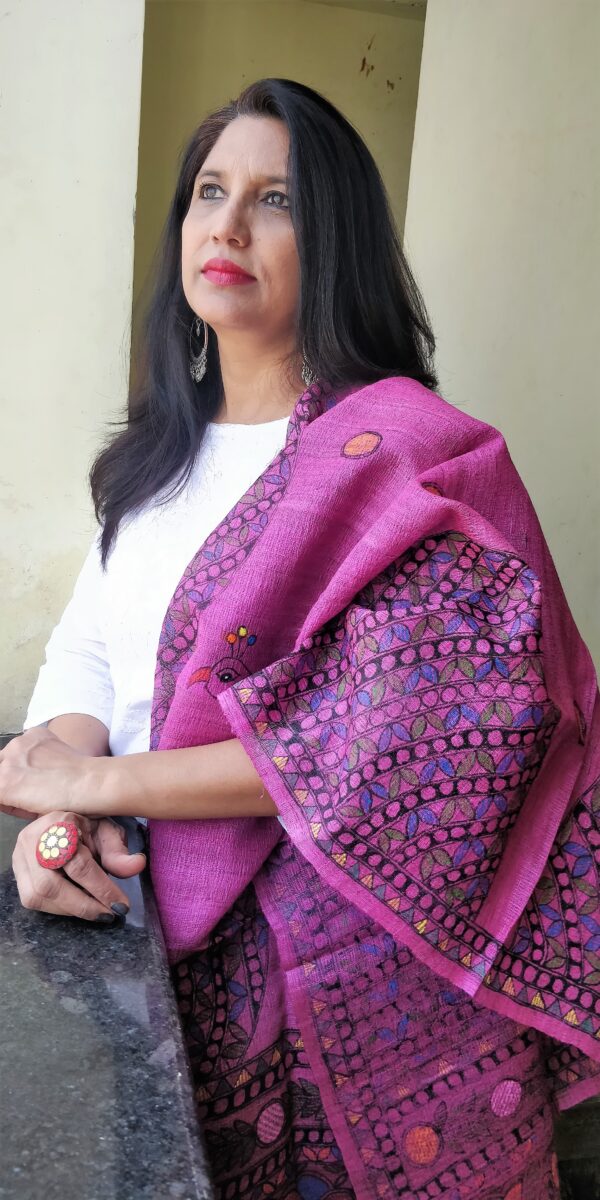 Dupatta Ghicha Silk Madhubani Handpainted
