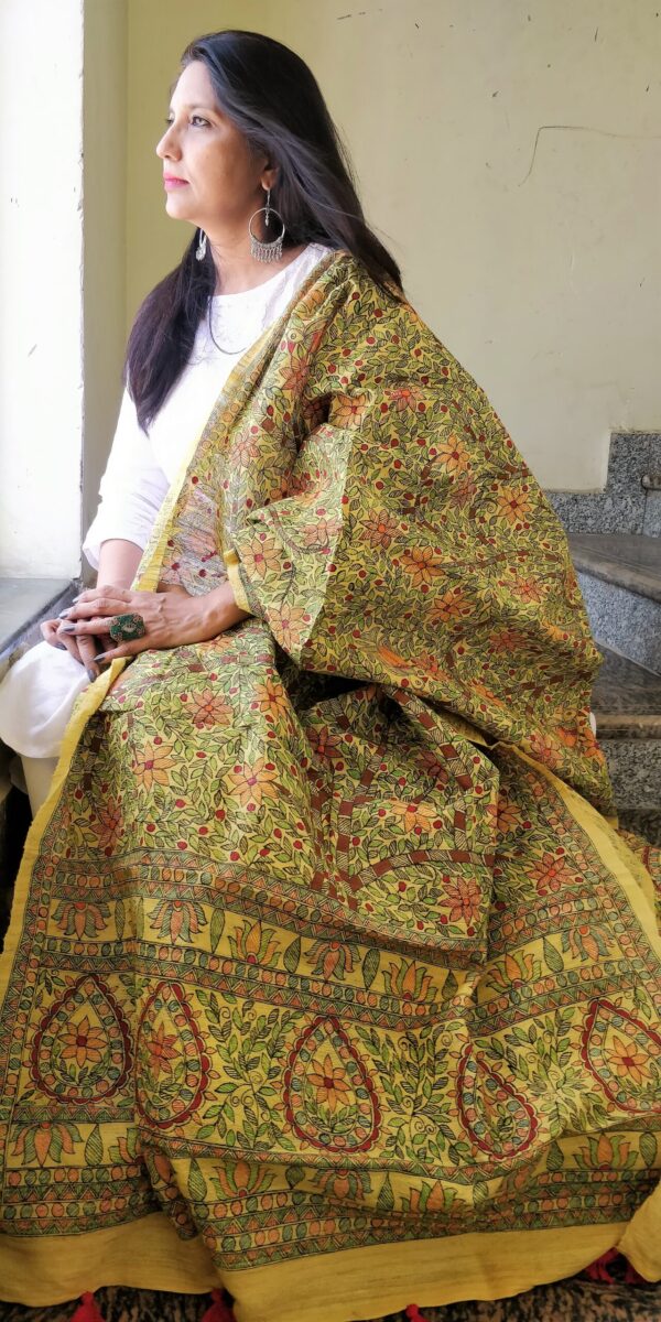 Dupatta Ghicha Silk Madhubani Handpainted
