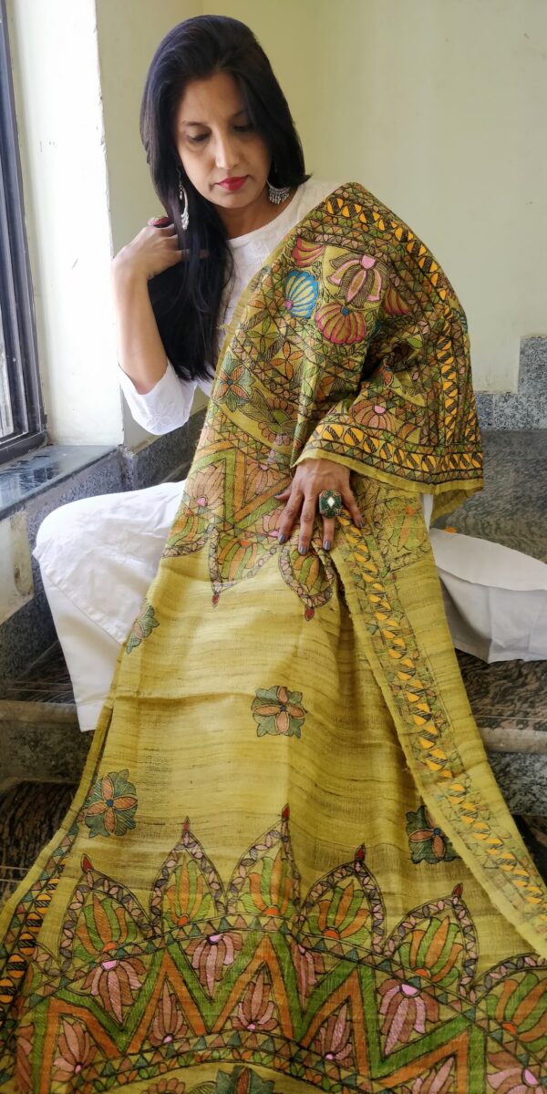 Dupatta Ghicha Silk Madhubani Handpainted